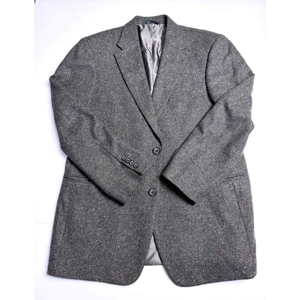 John Bartlett Mens 42R Blazer Charcoal Grey Salt Pepper Two Button Sport Coat - Picture 1 of 9